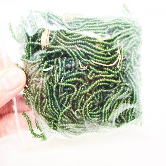 Vintage Green Glass Seed Bead Fringe