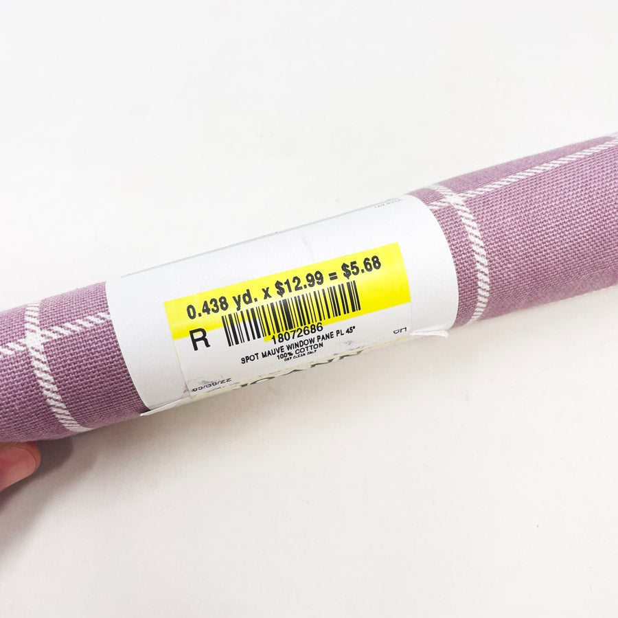 0.43 Yd. Mauve Window Pane Cotton Fabric Remnant