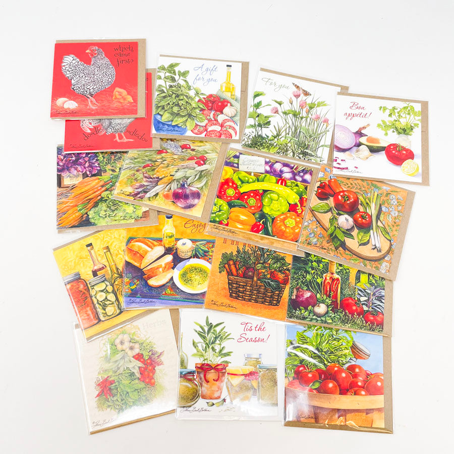 16 Mini Square Illustrated Gift Cards and Envelopes