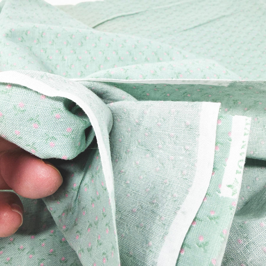 42" x 160" (fade spots) Vintage Mint/Rose Calico Quilting Cotton Fabric