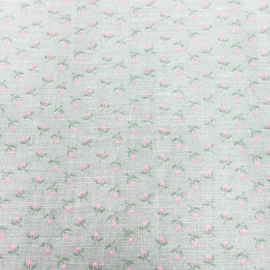 42" x 160" (fade spots) Vintage Mint/Rose Calico Quilting Cotton Fabric