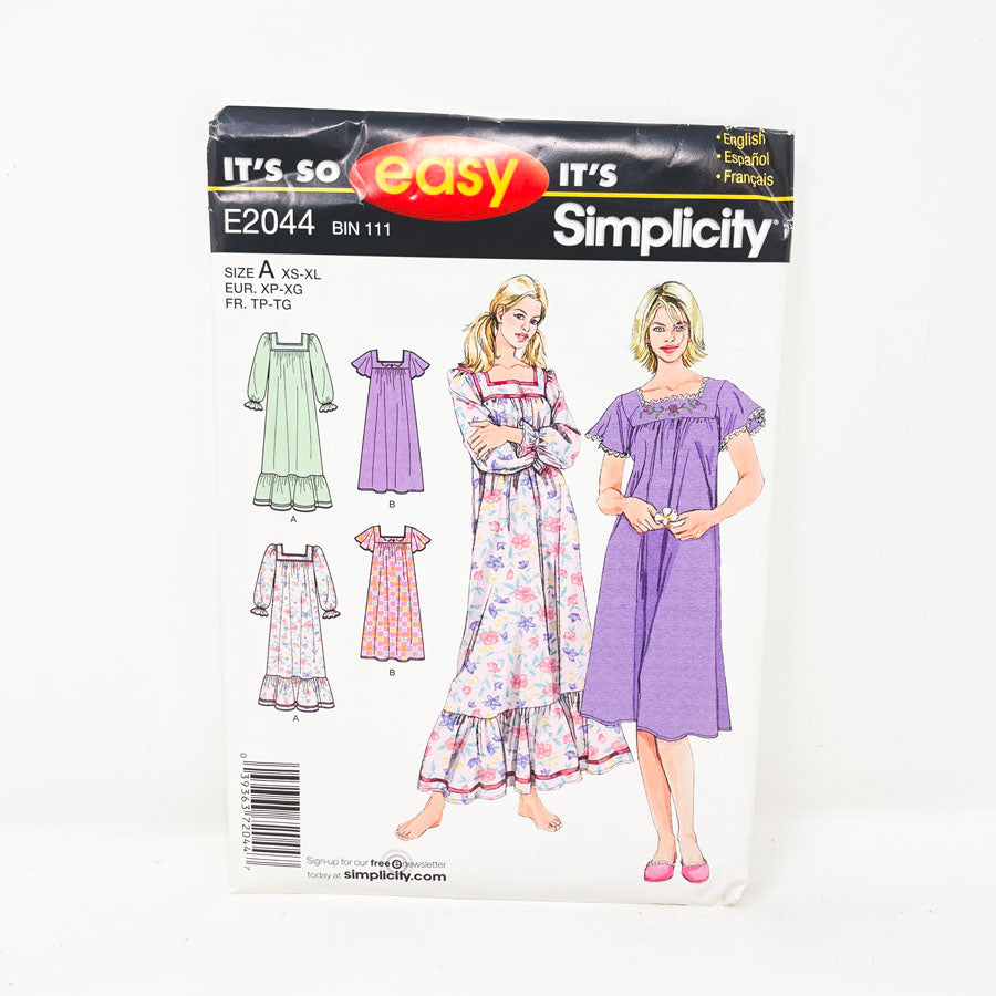 Simplicity Women's Nightgown Sewing Pattern E2044 (XS-XL)