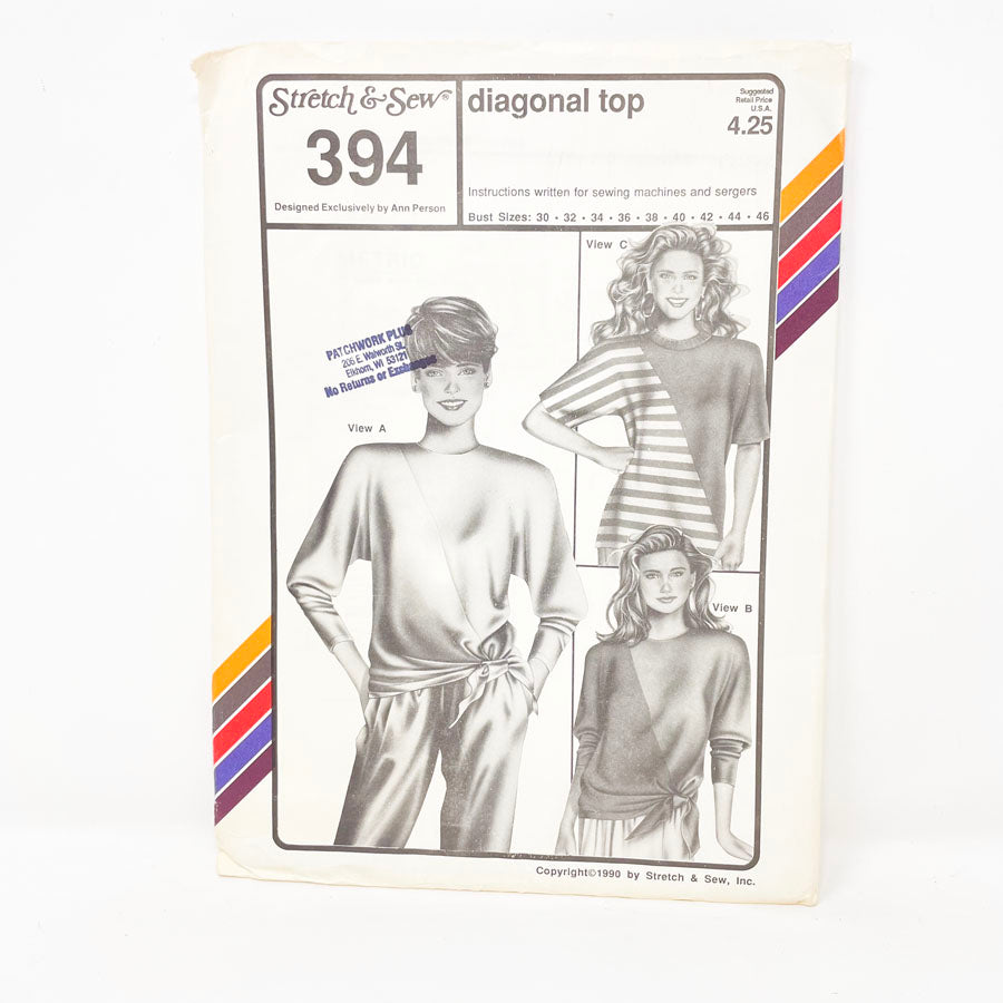 Diagonal Top - Stretch & Sew Sewing Pattern 394 (1990)