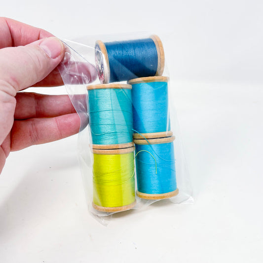 Wooden Spool Thread Bundle - Blues