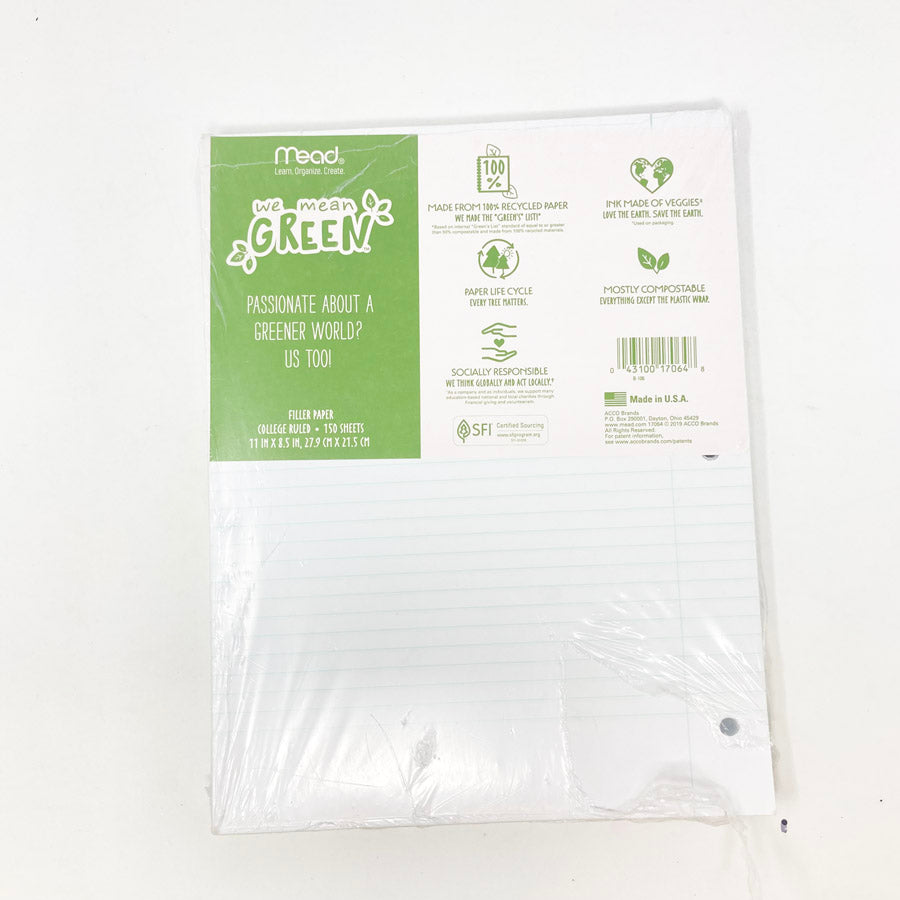 Mead College Ruled Recycled Filler Paper