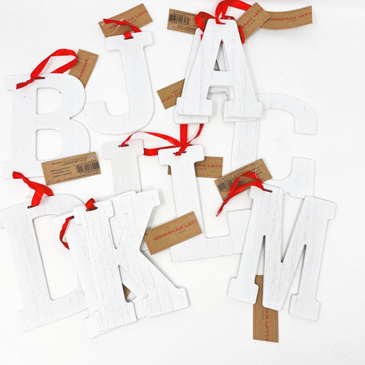 White Wood Holiday Letter Ornaments