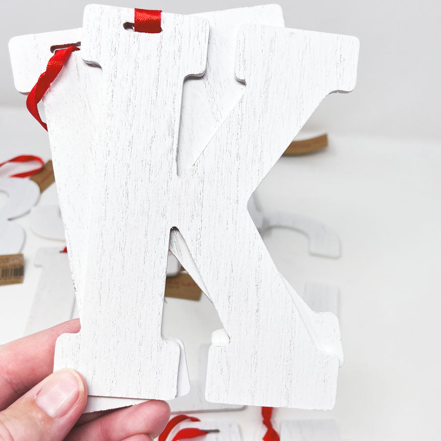 White Wood Holiday Letter Ornaments