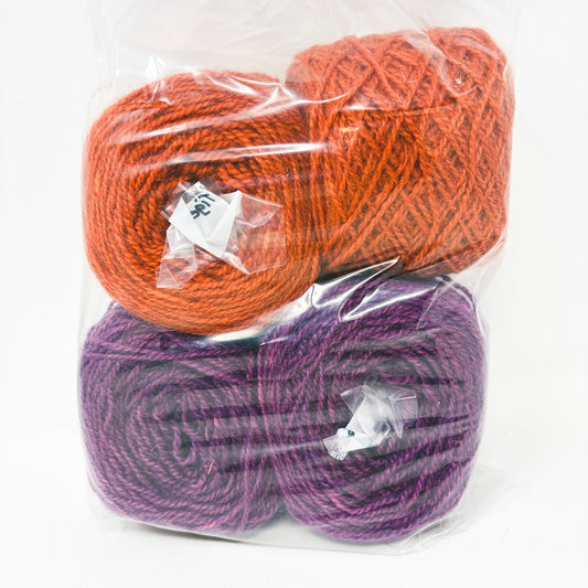 Hand Dyed Cormo-Mohair Wool Yarn Cakes Bundle – Purple and Tiger Lilly