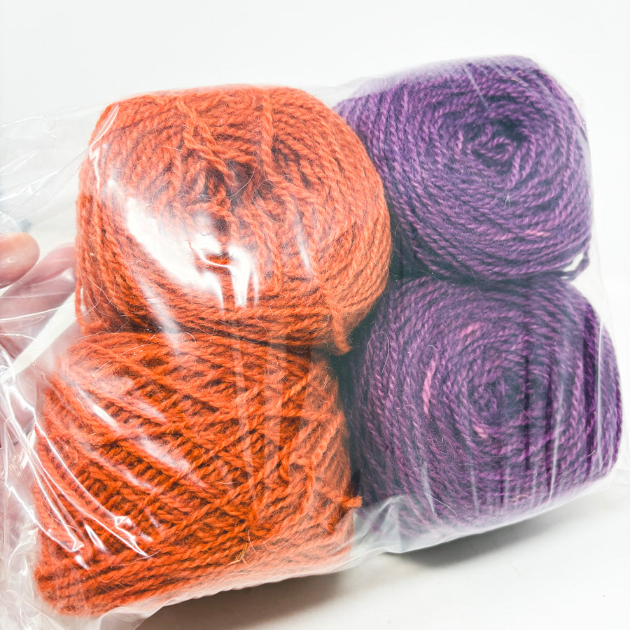 Hand Dyed Cormo-Mohair Wool Yarn Cakes Bundle – Purple and Tiger Lilly