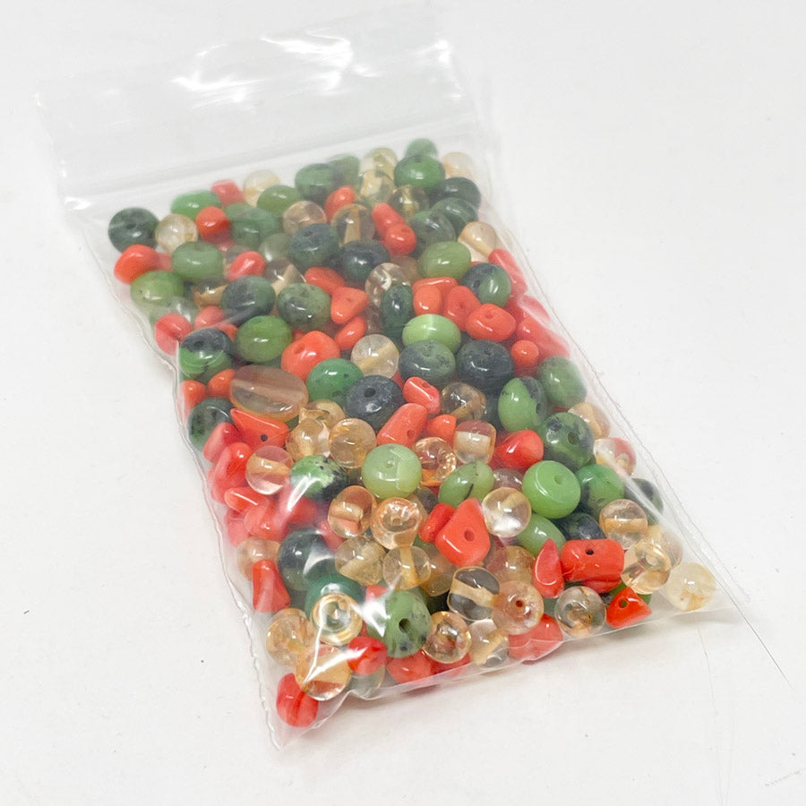 Green & Orange Bag Stone/Plastic Beads