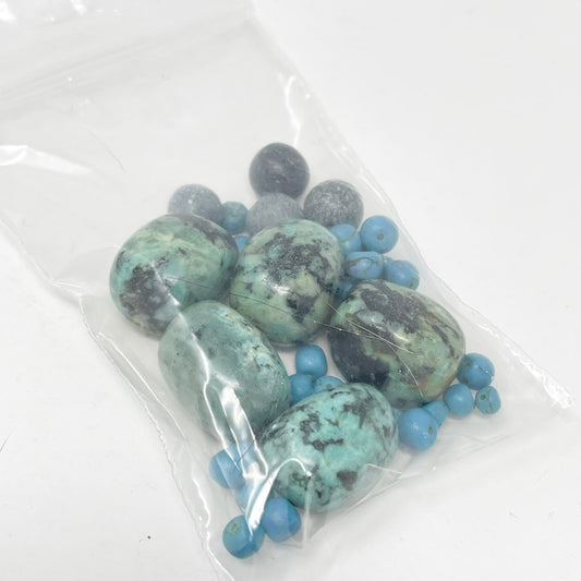 Mixed Blue Jasper-ish Stone/Plastic Beads