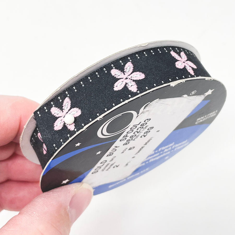 Offray Ribbon 5/8" - Daisy Black/Pink