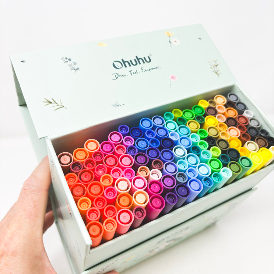 120 Ohuhu Maui Series Water-Based Dual Tip Brush and Fineliner Markers