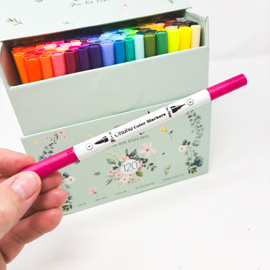 120 Ohuhu Maui Series Water-Based Dual Tip Brush and Fineliner Markers