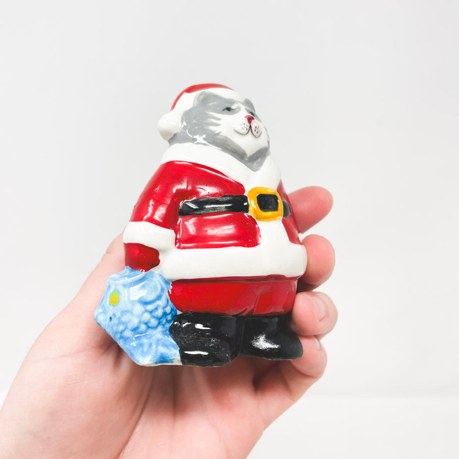 Christmas Fireplace and Cat Santa Salt & Pepper Shaker Set