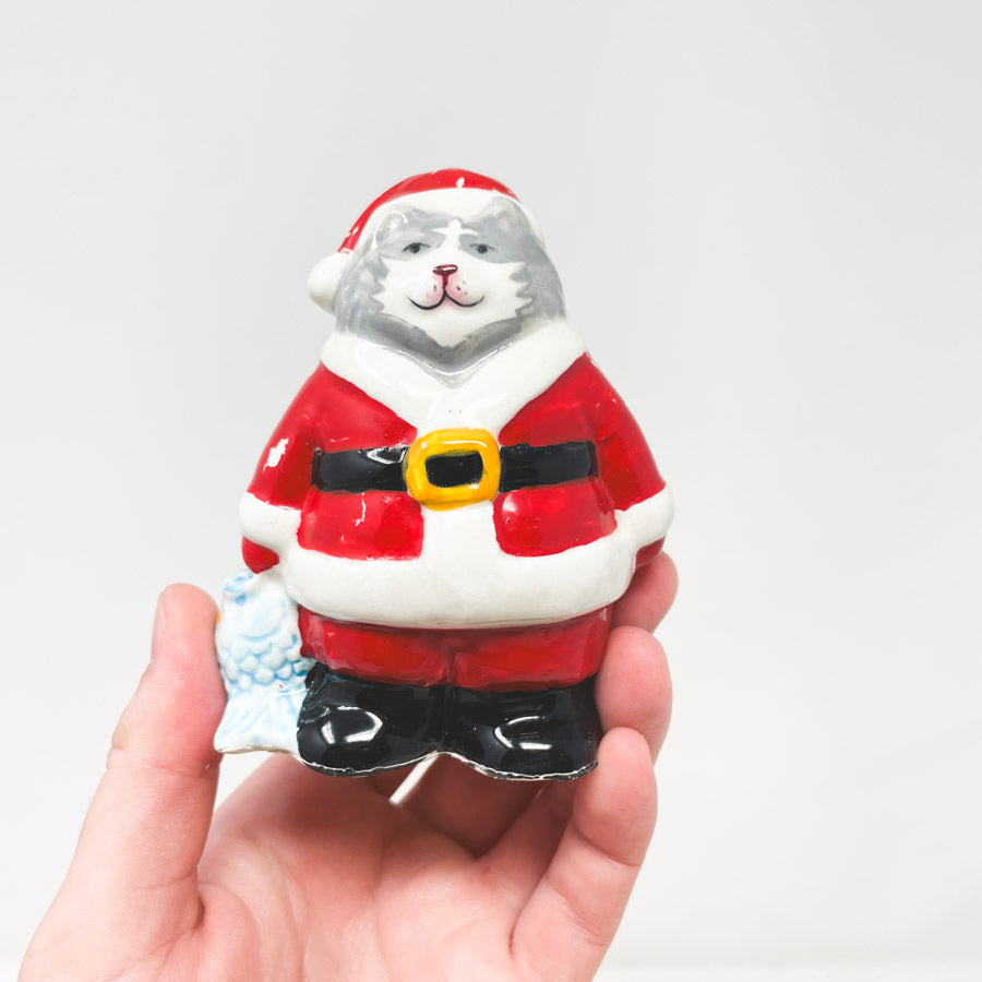 Christmas Fireplace and Cat Santa Salt & Pepper Shaker Set