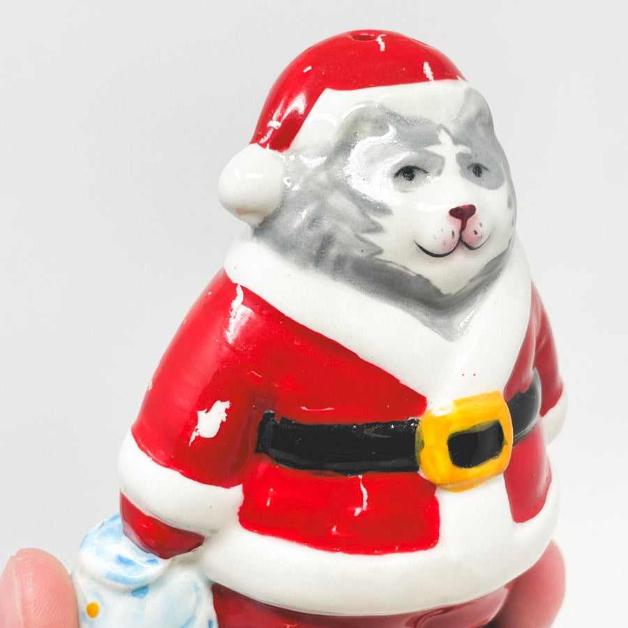 Christmas Fireplace and Cat Santa Salt & Pepper Shaker Set