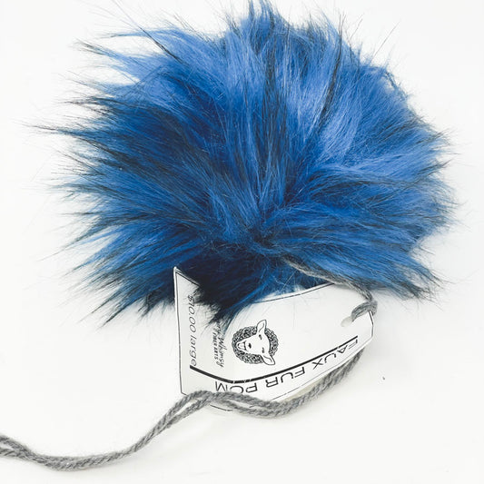 Large Faux Fur Pom - Blue/Black
