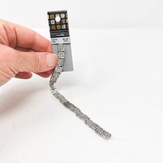 Metal Gallery Scroll Edge Square Silver Bead Strand