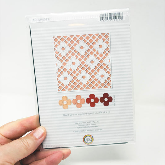 A Pocket Full of Happiness Die – Stitched Floral Lattice Background