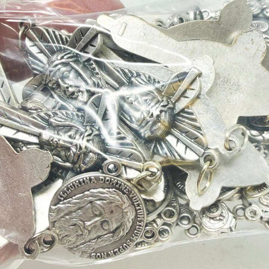 Bundle of Metal Jesus Pendants and Rosary Centers