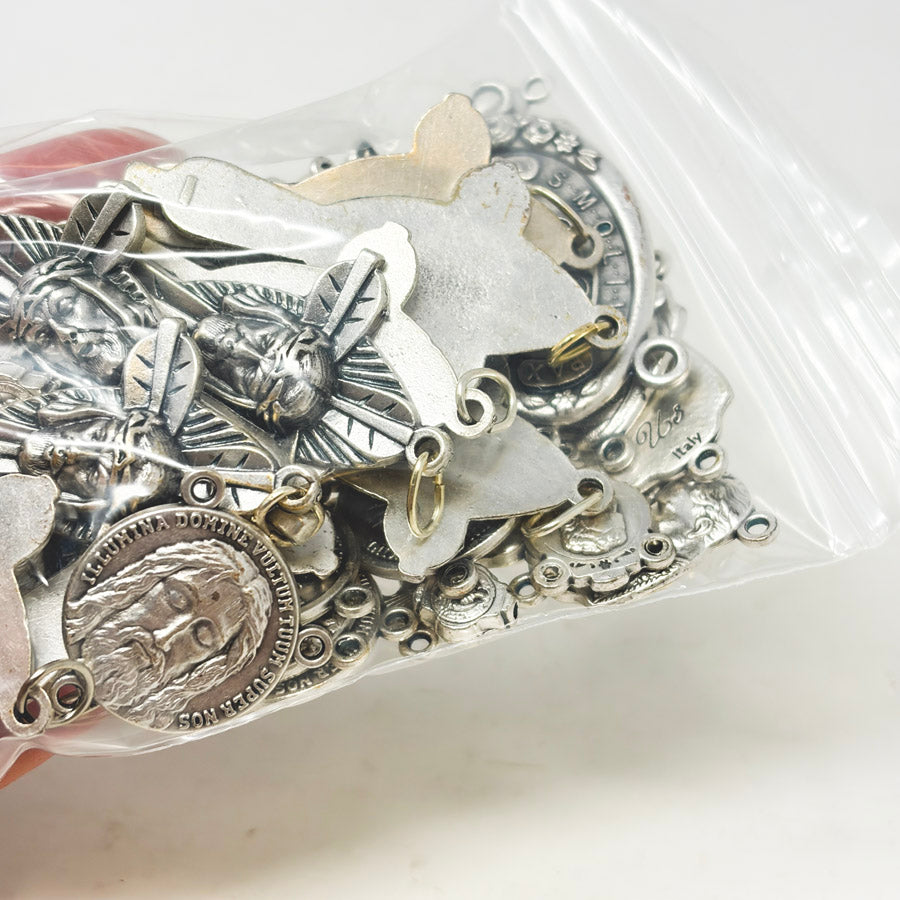 Bundle of Metal Jesus Pendants and Rosary Centers