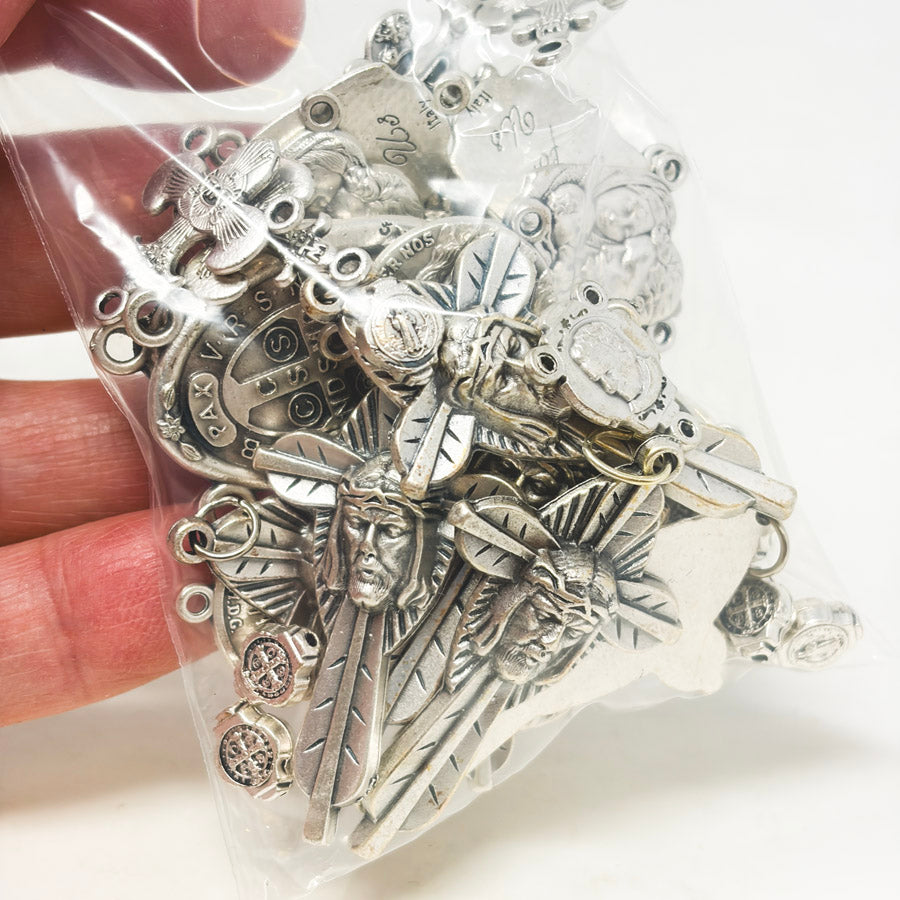 Bundle of Metal Jesus Pendants and Rosary Centers