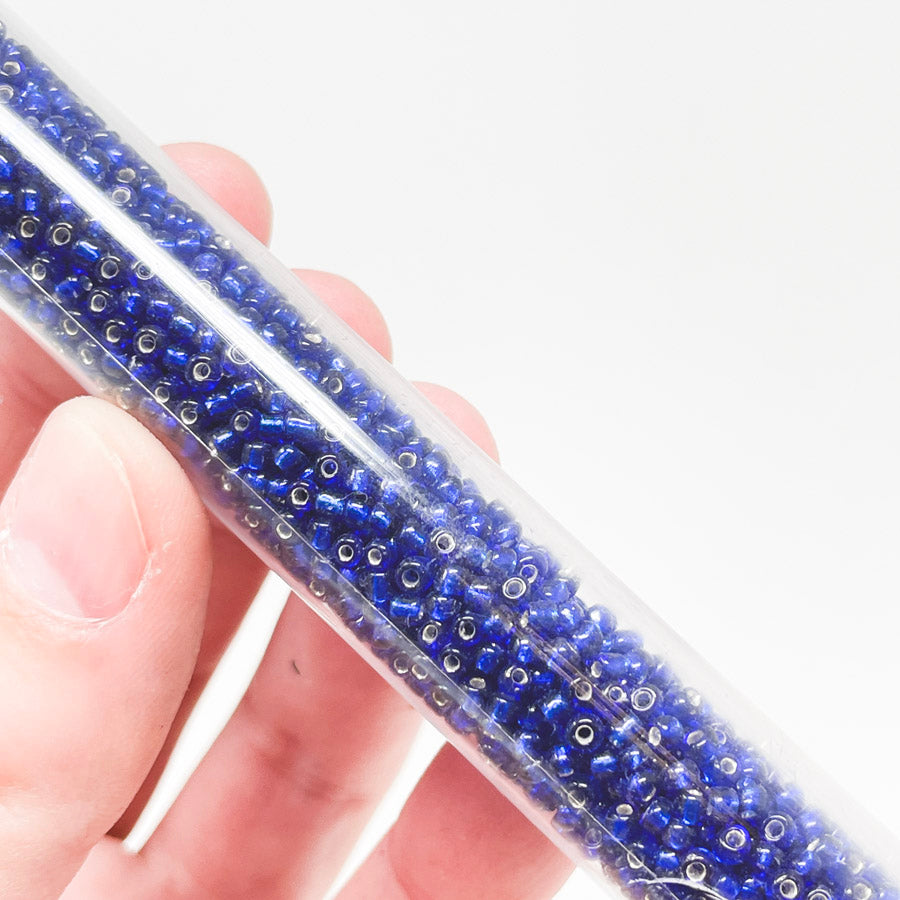 Blue Lined Seed Bead Tube