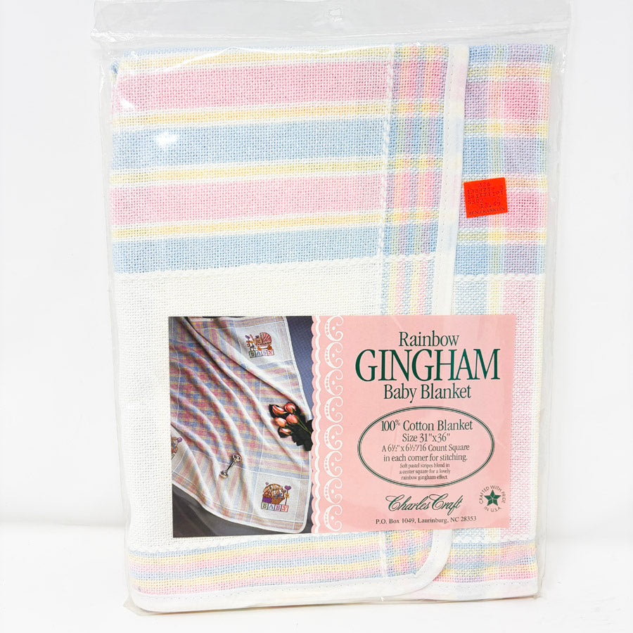 Charles Craft 16 Count Rainbow Gingham Baby Blanket - 31" x 35"
