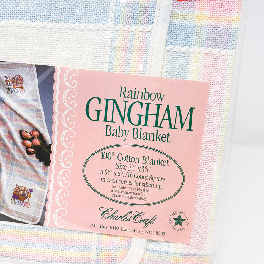 Charles Craft 16 Count Rainbow Gingham Baby Blanket - 31" x 35"