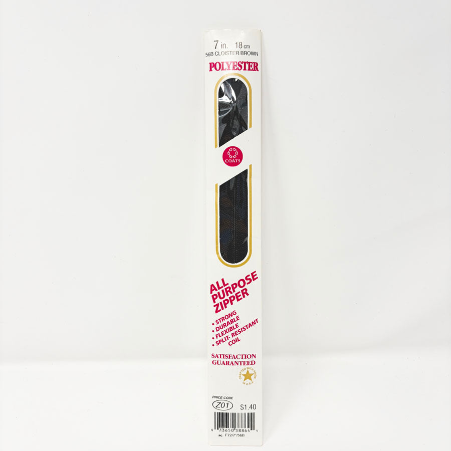 Coats 7" Cloister Brown Zipper