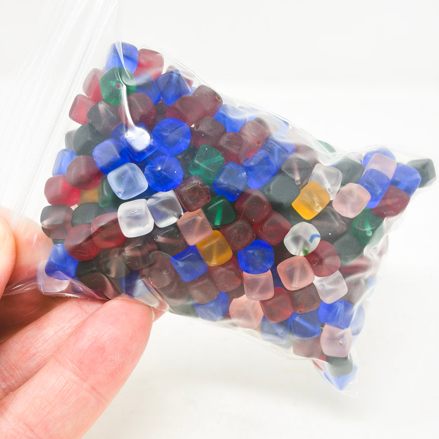 Frosted Multicolor Rounded Cube Beads