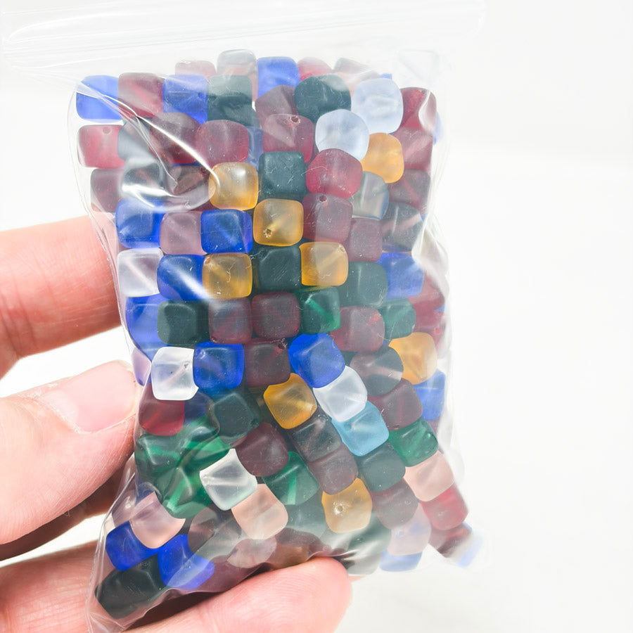 Frosted Multicolor Rounded Cube Beads