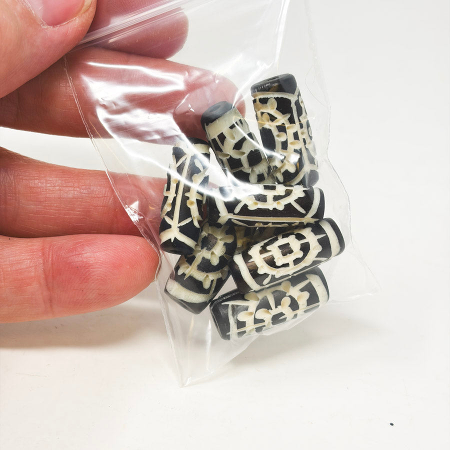 African Batik Bone Barrel Beads (8)