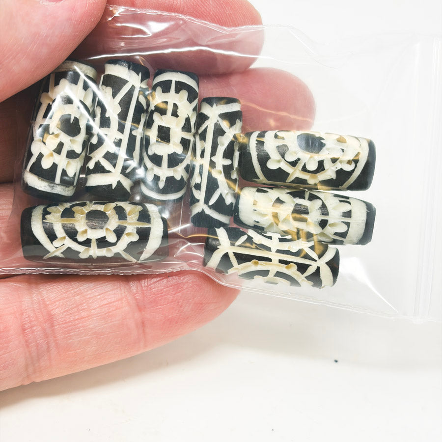 African Batik Bone Barrel Beads (8)
