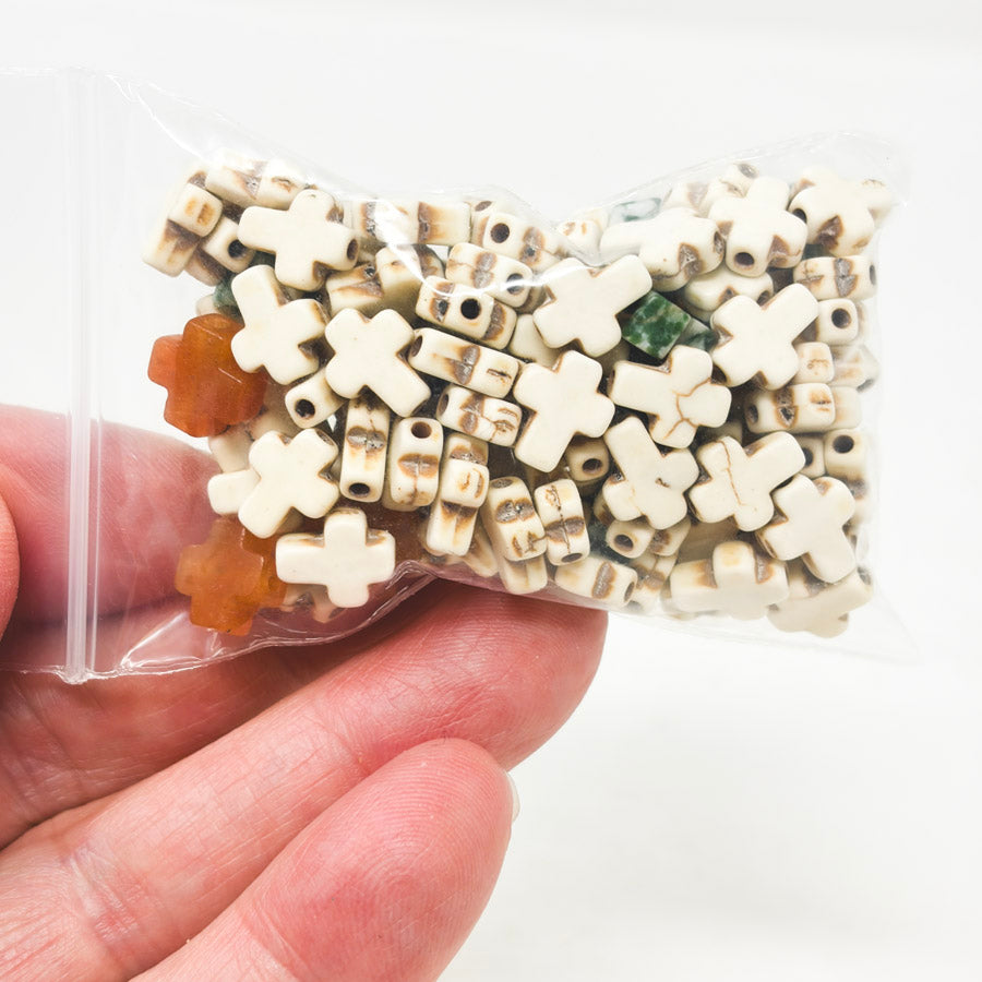 Cross Bead Mix – Howlite and Green/Orange Stone