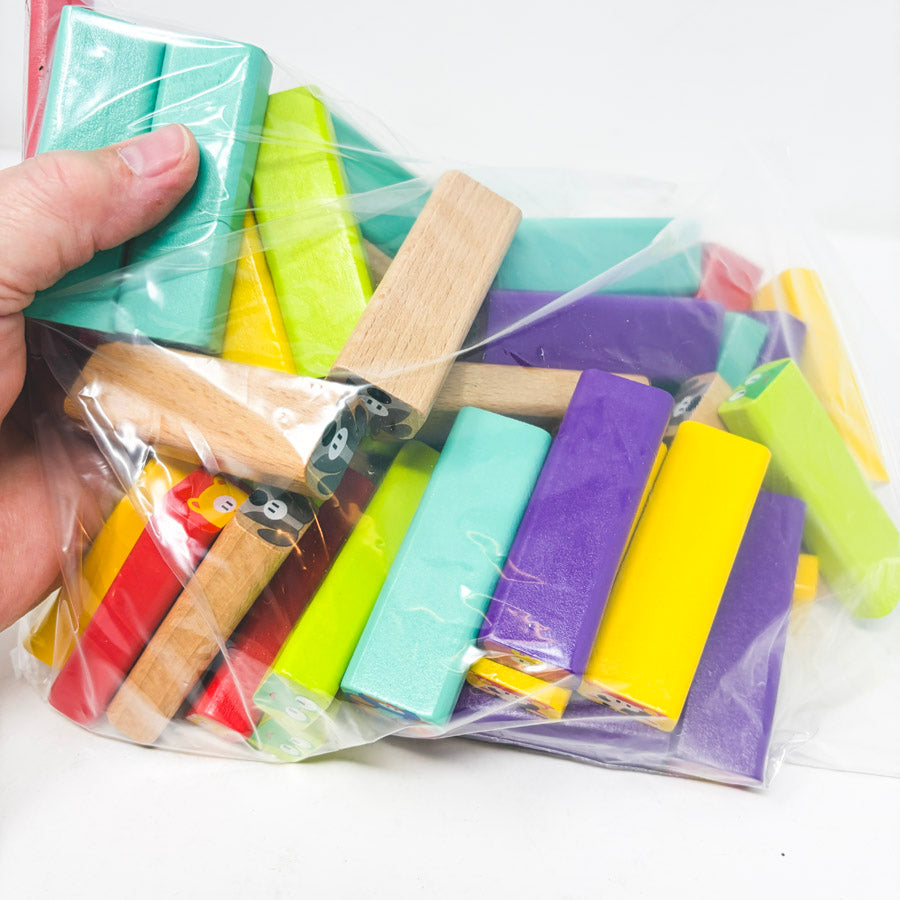 Wooden Block Game with Animal Pattern Cards