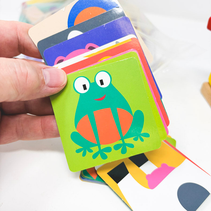 Wooden Block Game with Animal Pattern Cards