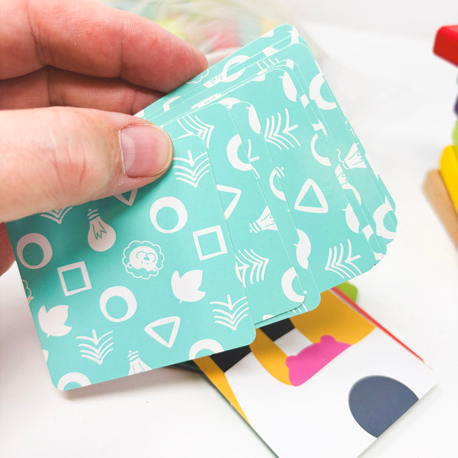 Wooden Block Game with Animal Pattern Cards