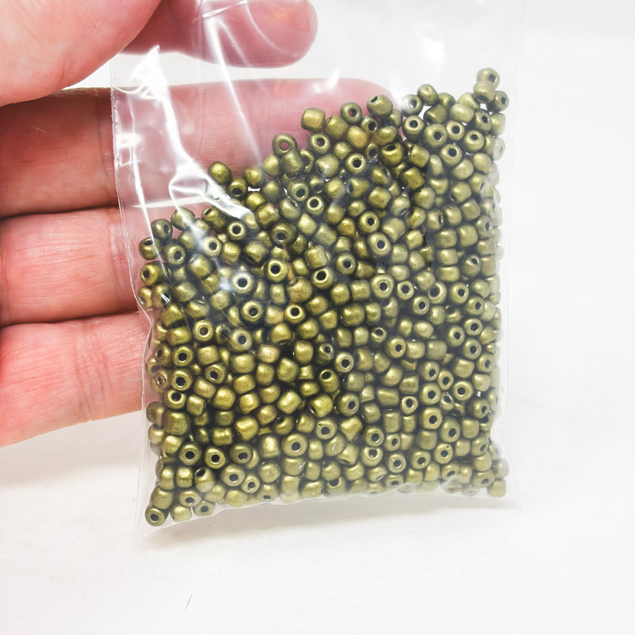 Olive Green Metallic Seed Beads – Matte Finish