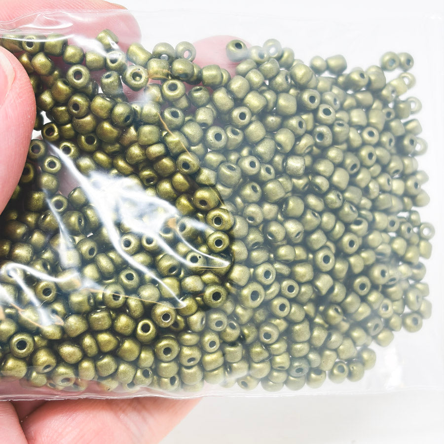 Olive Green Metallic Seed Beads – Matte Finish
