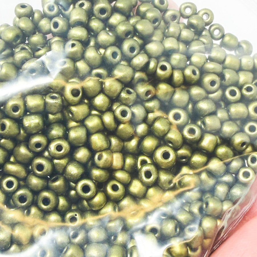 Olive Green Metallic Seed Beads – Matte Finish