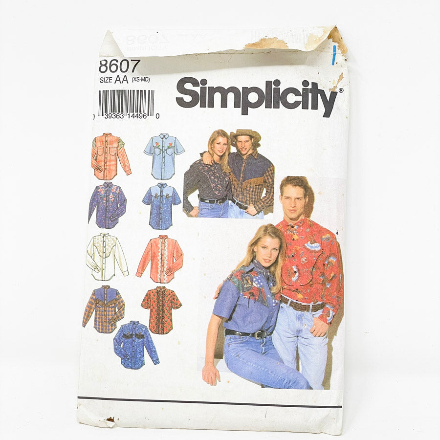 Simplicity Western Shirt Pattern - 8607 - XS-MD