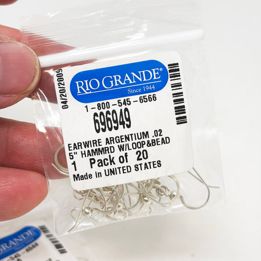 Rio Grande Earwire Argentium Hammered with Loop Bead (1)