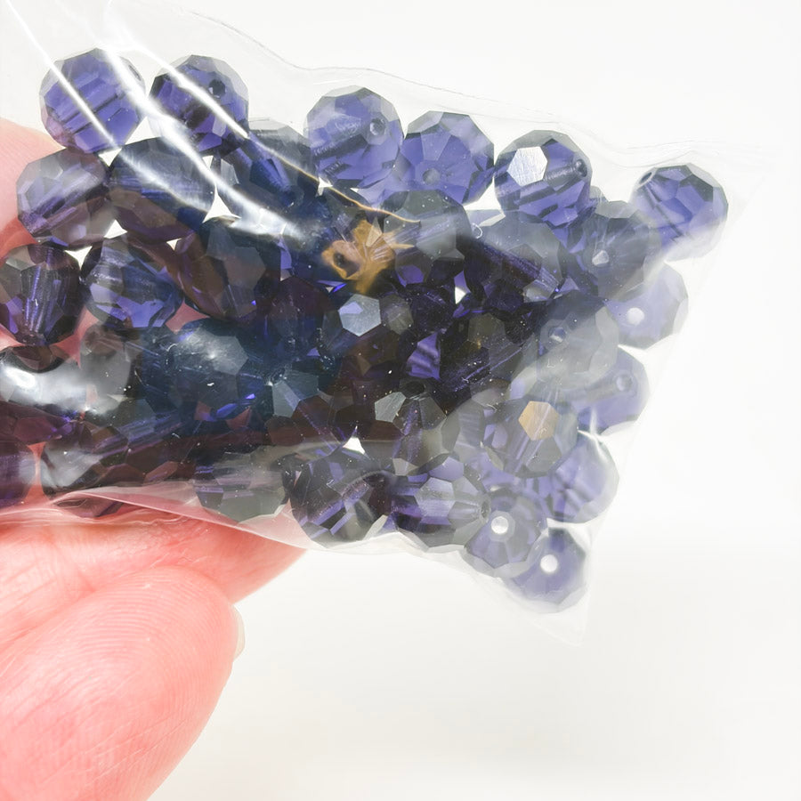 Purple Faceted Round Glass Beads