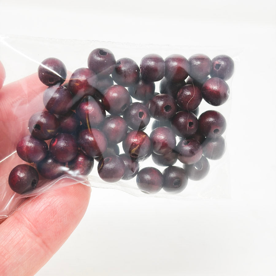 Burgundy Wooden Round Beads