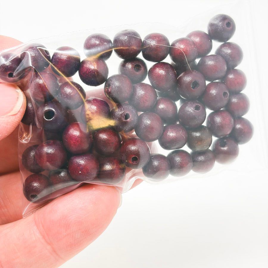 Burgundy Wooden Round Beads