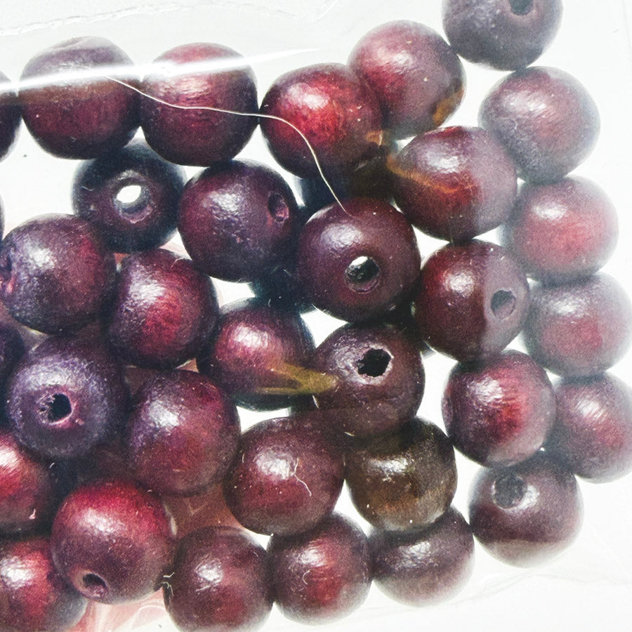 Burgundy Wooden Round Beads