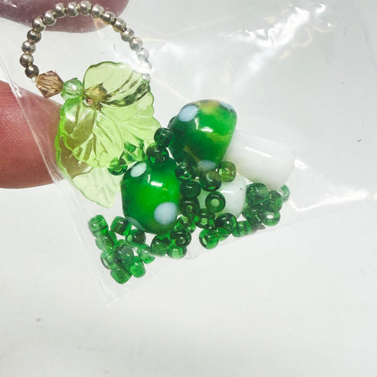 Woodland Bead Mix – Green Mushroom, Leaf & Seed Beads