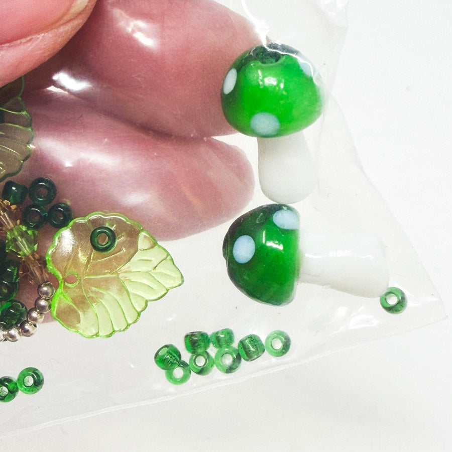 Woodland Bead Mix – Green Mushroom, Leaf & Seed Beads